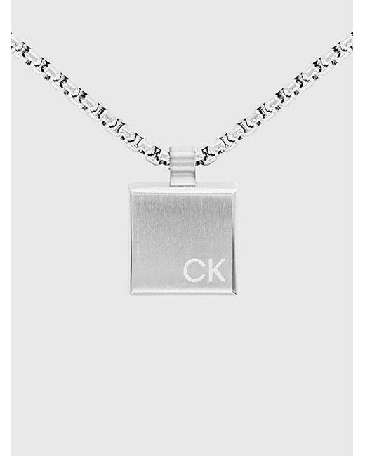 Calvin Klein White Minimalistic Square Pendant Necklace for men