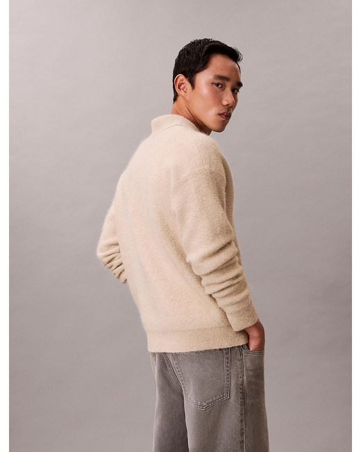 Calvin Klein Natural Brushed Alpaca Blend Johnny Collar Jumper for men