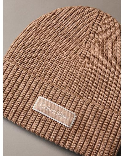 Calvin Klein Natural Logo Patch Rib Beanie