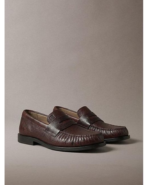 Calvin Klein Brown Theo Leather Pleated Penny Loafers for men