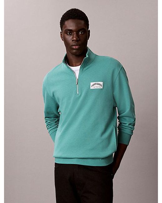Calvin Klein Green Jeans Cotton Terry Quarter Zip Sweatshirt for men
