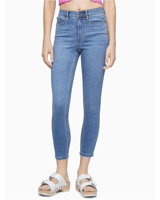 Calvin Klein Denim Skinny High Rise Repreve® Laguna Blue Ankle Jeans | Lyst