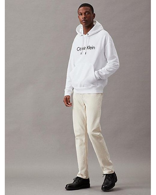 Calvin Klein White Relaxed Logo Hoodie for men