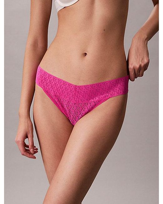 Calvin Klein Pink Low Rise Bikini Briefs Icon Logo Lace
