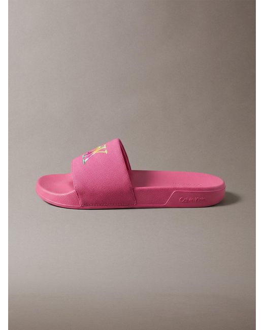 Calvin Klein Pink Canvas Contoured Logo Sliders