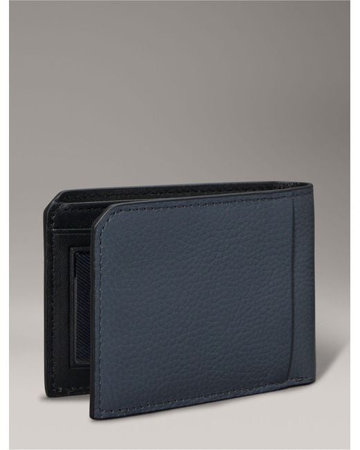Calvin Klein Blue Pebble Leather Slim Bifold Wallet for men