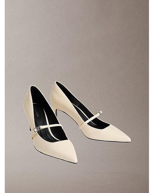 Calvin Klein Natural Peggy Leather Mary Jane Stiletto Pumps