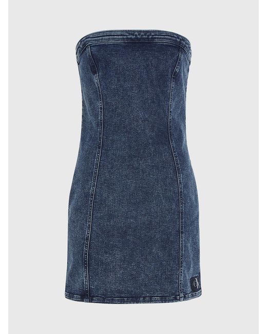 Mini-robe sans bretelles en jean Calvin Klein en coloris Blue