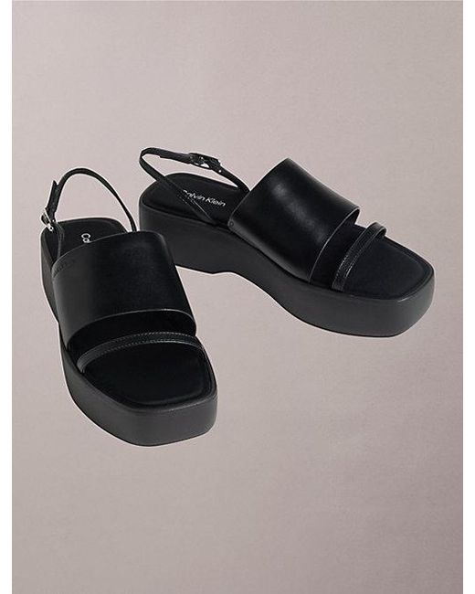 Calvin Klein Brown Amelia Leather Platform Sandals