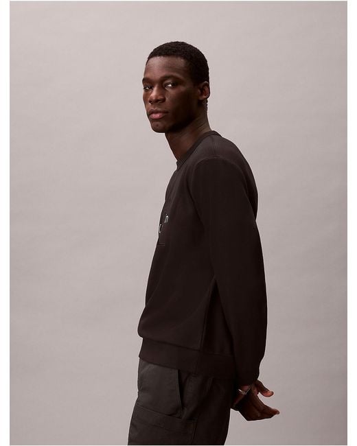 Calvin Klein Black Calvin Klein Fleece Velvet Monologo Graphic Relaxed Sweatshirt for men