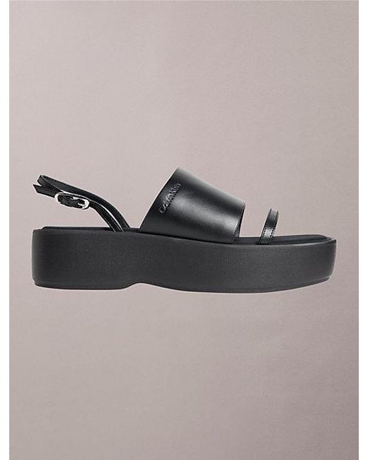 Calvin Klein Brown Amelia Leather Platform Sandals