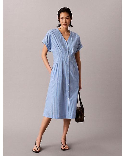 Calvin Klein Poplinkatoenen Button-Down Overhemdjurk in het Blue