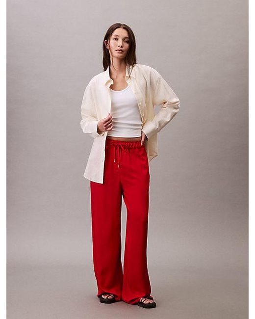Calvin Klein Viscose Broek Met Wijde Pijp in het Red
