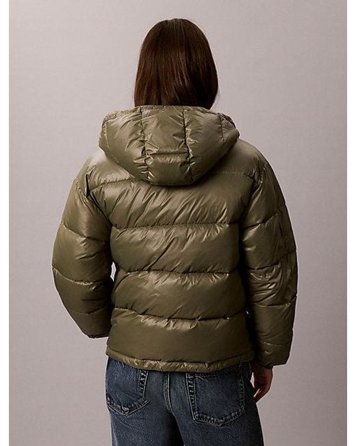 Calvin Klein Brown Jeans Shiny Hooded Puffer Jacket