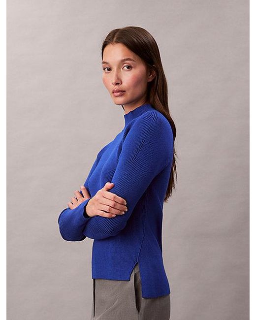 Calvin Klein Tech Gebreide Trui Met Geribde Kraag in het Blue