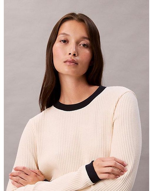 Calvin Klein White Jeans Long Sleeve Waffle T-Shirt