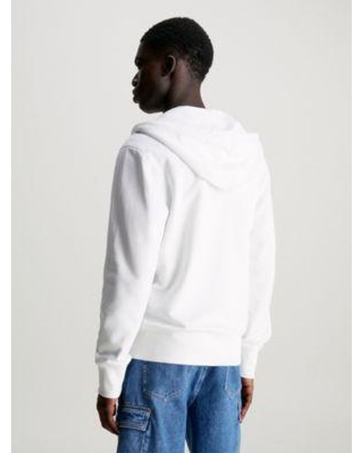 Calvin Klein Hoodie Met Rits Van Badstofkatoen in het White voor heren