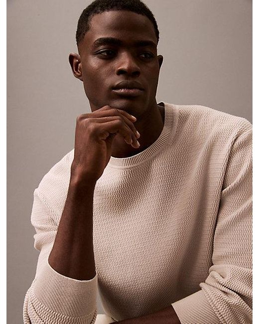 Calvin Klein Katoenen Trui Met Textuur En Ronde Hals in het Red voor heren