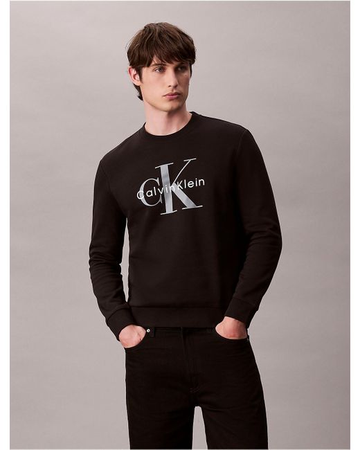 Calvin Klein Black Calvin Klein Monologo Fleece Crewneck Sweatshirt for men