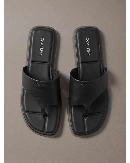 Calvin Klein Gray Carla Leather Square Toe Thong Sandals