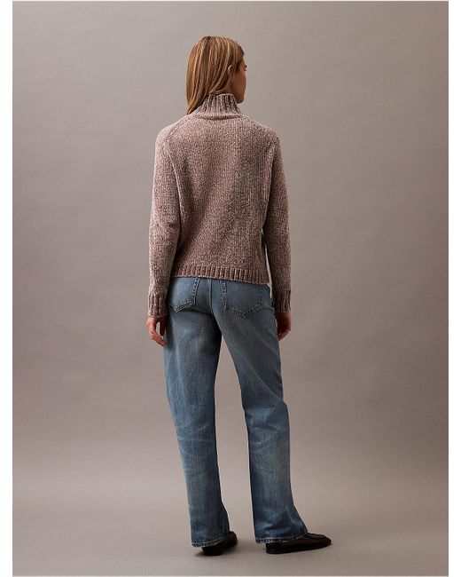 Calvin Klein Brown Calvin Klein Chenille Relaxed Turtleneck Sweater