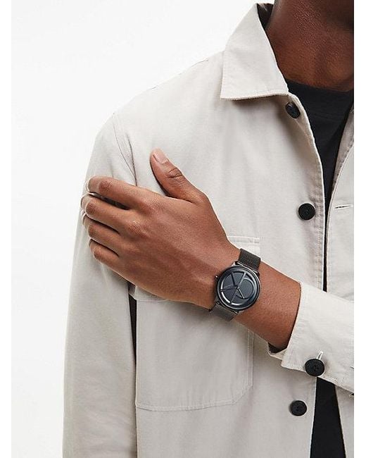 Calvin Klein Black Monogram Logo Mesh Bracelet Watch