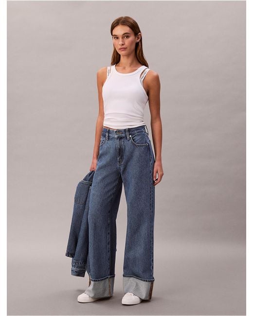 Calvin Klein Blue Calvin Klein Wide Cuff Wide Leg Jeans