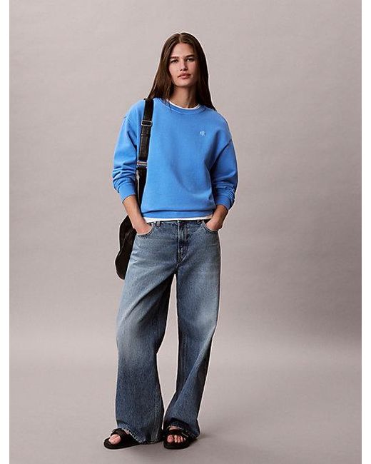 Calvin Klein Blue Jeans Relaxed Cotton Terry Monogram Sweatshirt