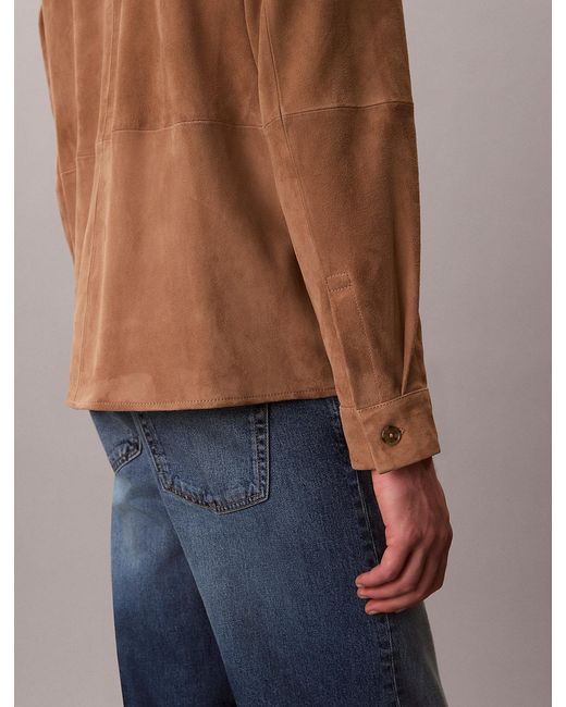 Calvin Klein Blue Relaxed Suede Shirt Jacket for men