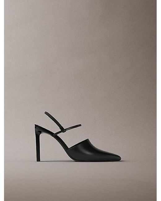 Calvin Klein Gray Leather Slingback Stiletto Pumps