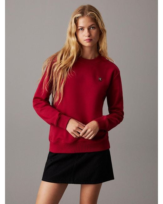 Calvin Klein Red Cotton Terry Badge Sweatshirt