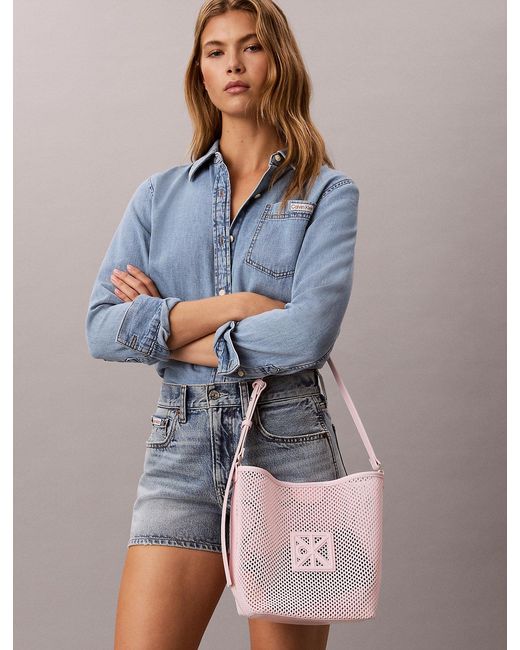 Calvin Klein Pink Mesh Emblem Logo Bucket Bag With Pouch