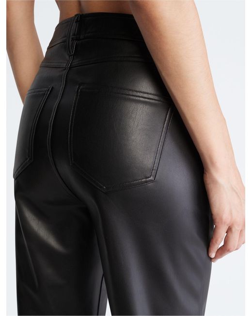 Calvin Klein Black Faux Leather Straight Leg Pants