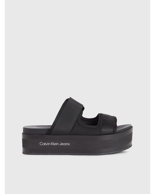 Sandales compensées à plateforme recyclées Calvin Klein en coloris Black
