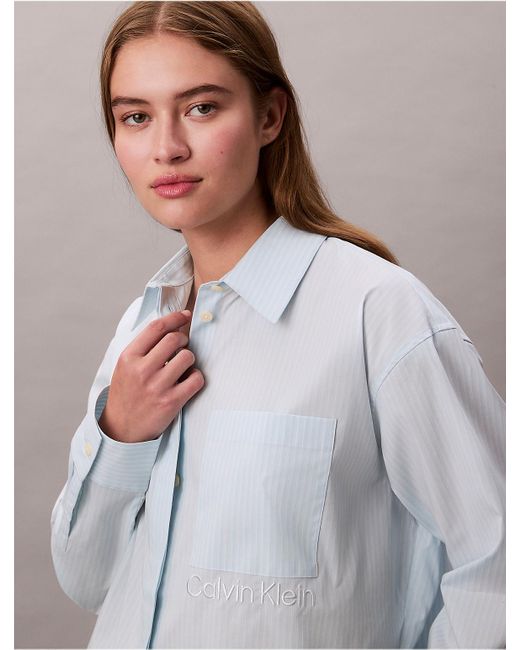 Calvin Klein Gray Calvin Klein Cropped Boxy Button-Down Shirt