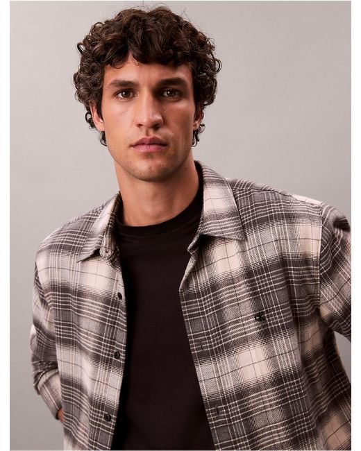 Calvin Klein Black Plaid Brushed Relaxed Button-Down Shirt for men