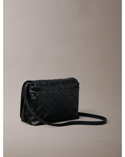 Calvin Klein Black Puffer Emblem Logo Flap Crossbody Bag