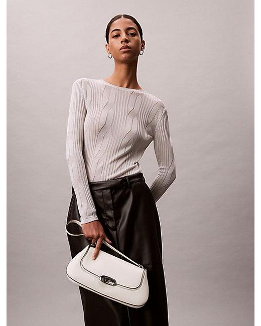 Calvin Klein Gray Engraved Flap Shoulder Bag