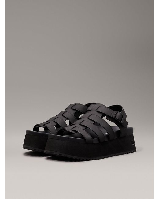 Calvin Klein Black Leather Platform Sandals