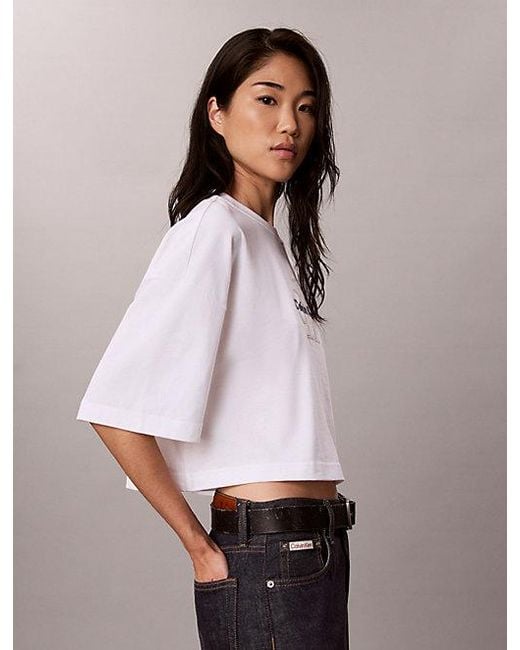 Calvin Klein Brown Jeans Denim Monologo Boxy T-Shirt