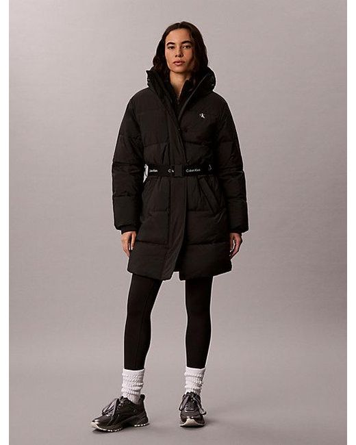 Calvin Klein Brown Jeans Logo Belt Hooded Puffer Coat