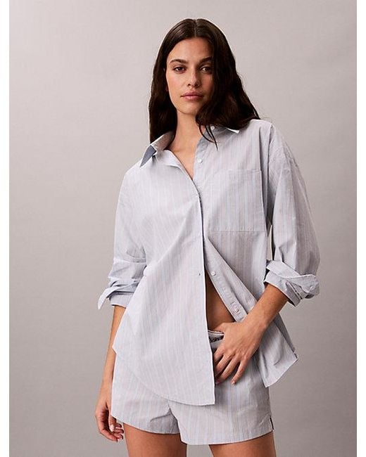 Calvin Klein Multicolor Relaxed Button Down Pyjama Shirt Cotton Poplin
