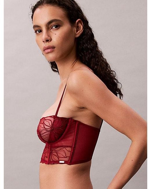 Calvin Klein Red Unlined Balconette Bra Ck Floral Lace