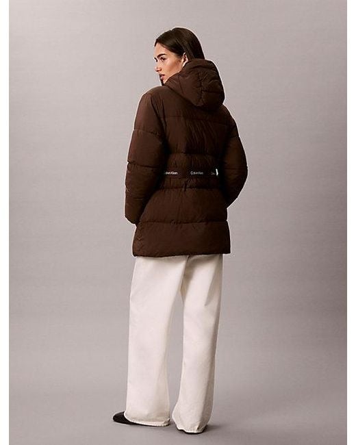 Calvin Klein Brown Jeans Logo Belt Hooded Puffer Jacket