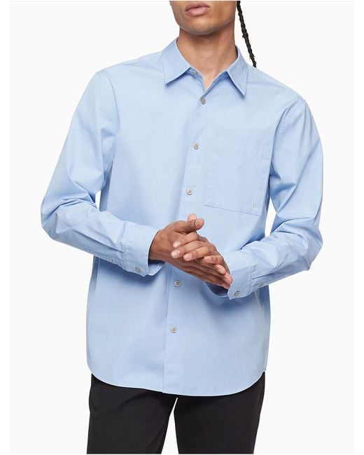 Calvin Klein Cotton Solid Buttondown Easy Shirt in Light Blue (Blue