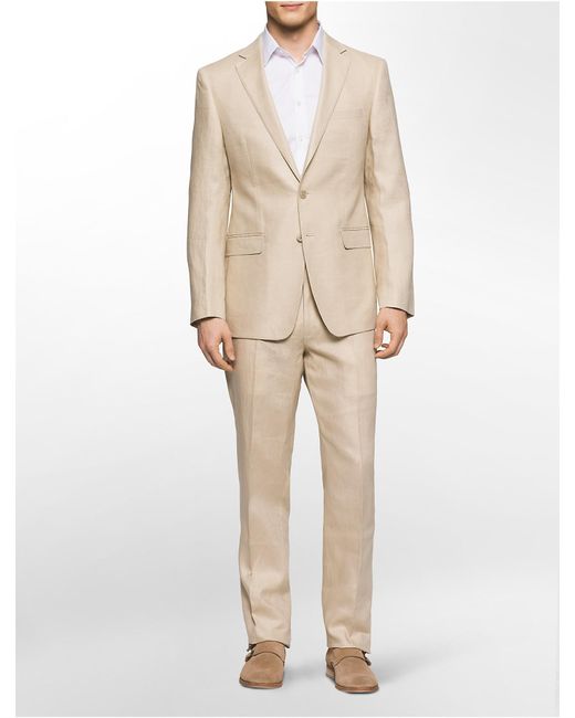 CALVIN KLEIN 205W39NYC Natural X Fit Ultra Slim Fit Khaki Linen Suit for men