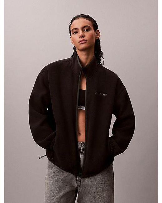 Calvin Klein Brown Jeans Relaxed Fleece Mock Neck Jacket