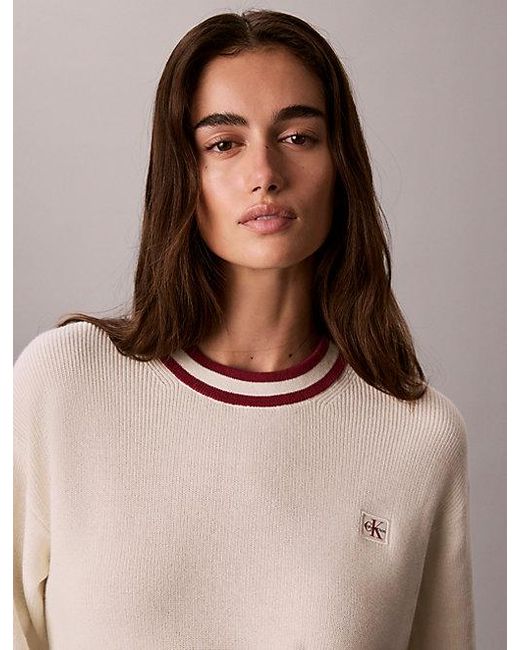 Calvin Klein Natural Jeans Cotton Knit Stripe Trim Jumper