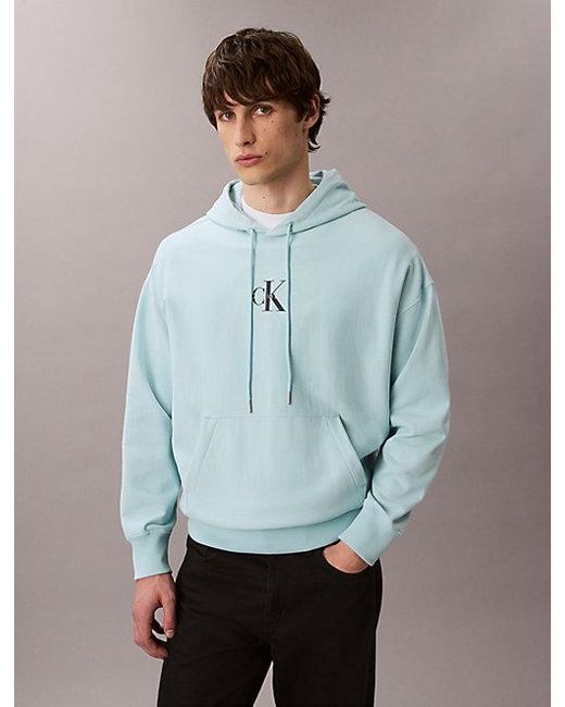 Sudadera de felpa de gran calidad con capucha y logo monograma Calvin Klein de hombre de color Blue
