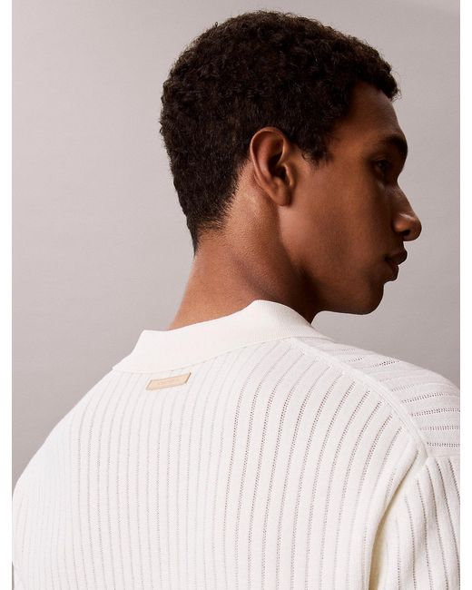 Calvin Klein White Soft Pointelle Knit Polo Shirt for men